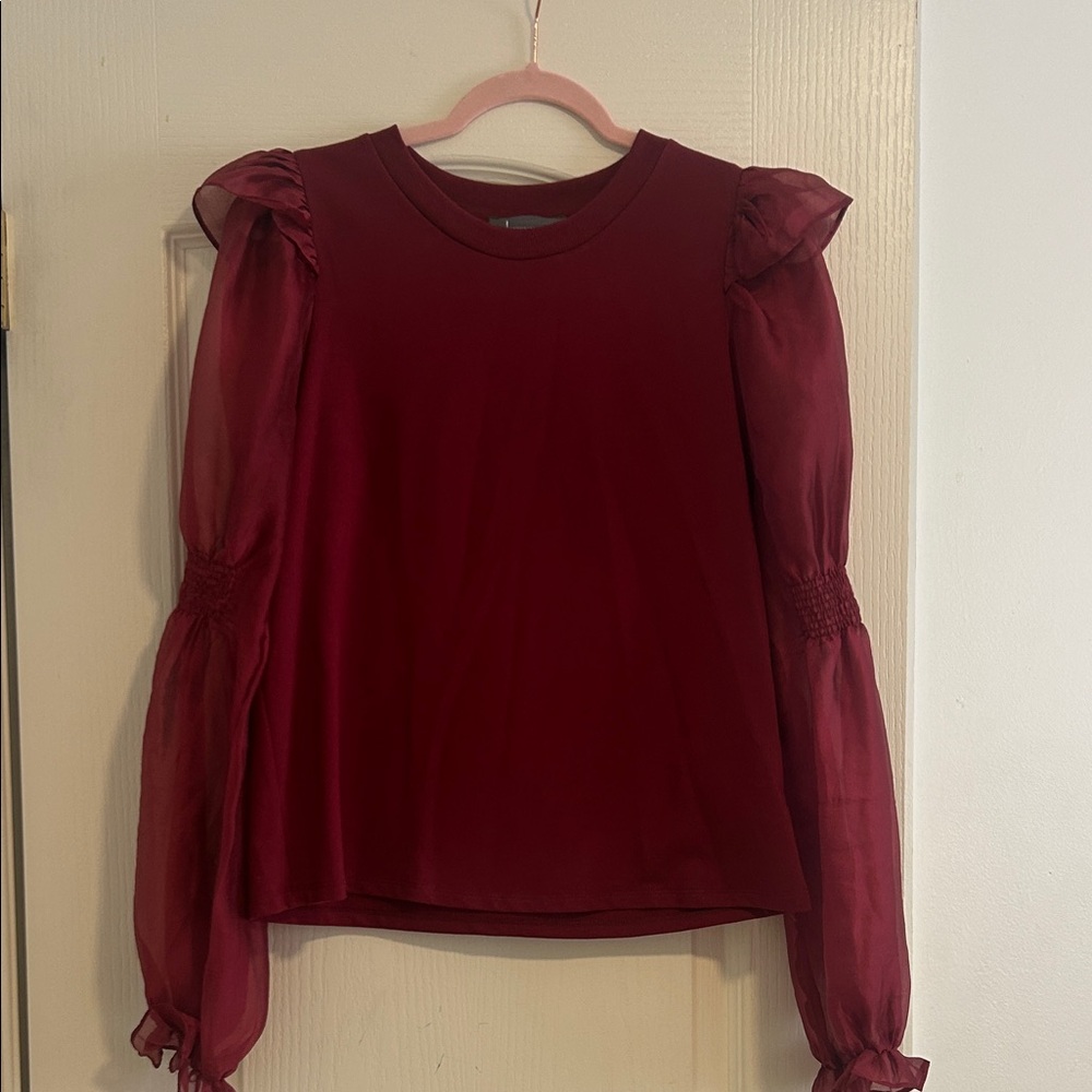 Anthropologie Deep Red Blouse with Puff Sleeves